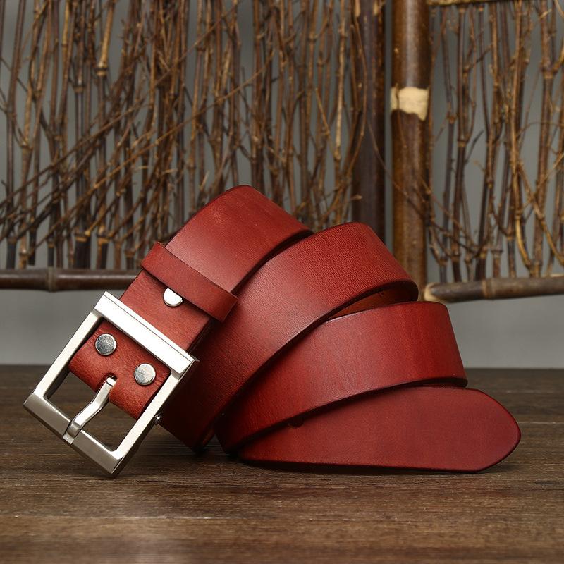 

3.8CM Thick Cowhide Heavy Stainless Steel Buckle Belt Retro Cowboy Strap Male Cowskin Genuine Leather Belt for Men Waist 125cm