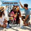 Asciugamano da Spiaggia Personalizzato con Nome Masha e Orso, per Viaggio Campeggio Festa in Spiaggia Decorazione Casa, Regalo di Compleanno per Famiglia e Amici