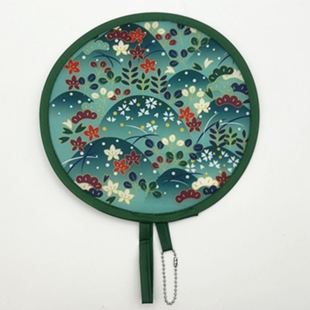 Japanese Style Handheld Fan Flower Pattern Round Decorative Fan Summer Folding Fan