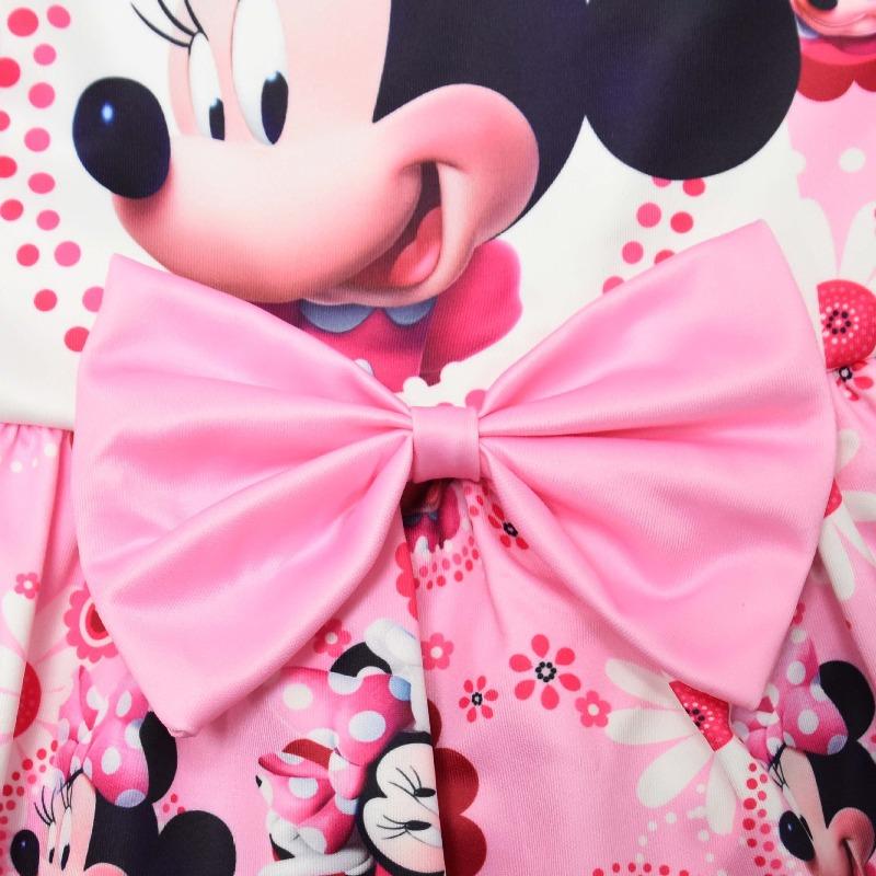 Cute Minnie Mouse Print Girls Sleeveless Dress A-Line Big Pink Bow Flared Skirt Floral Cartoon Kids Princess Sundress for Birthday Party Daily Wear