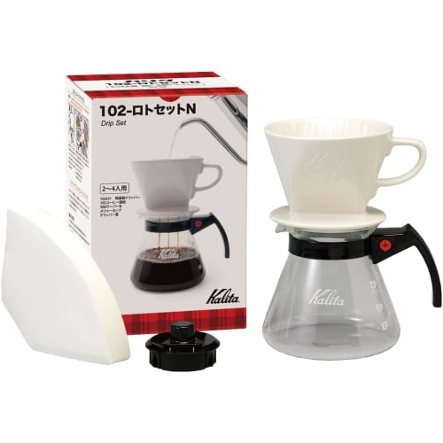 Kalita Coffee Drip Set, 102-Roto Set N, Ceramic, for 2-4 People, Featuring a Three-hole Design for Fast Brewing and Excellent Heat Retention, Extracti