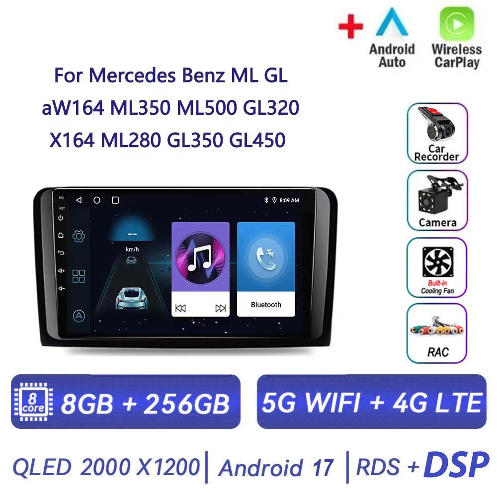 Autoradio Android 17 pour Mercedes Benz ML GL aW164 ML350 ML500 GL320 X164 ML280 GL350 GL450 4G BT CarPlay sans fil