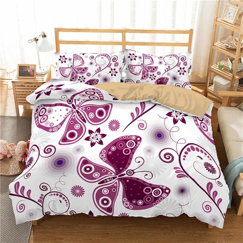 Comforter Floral Butterfly Flower Bedding Set Full King For Girls Women Botanical Flowers Comforter With 2 Pillow Cases