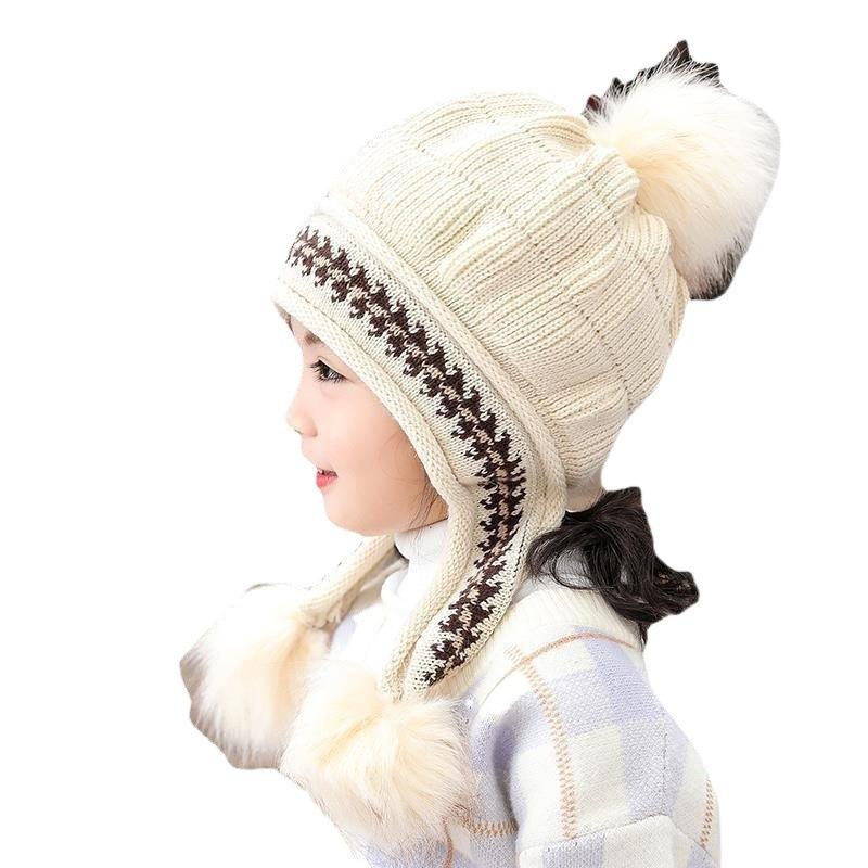 New princess hat children's hat cute girl hat winter velvet warm baby ear hat wool hat