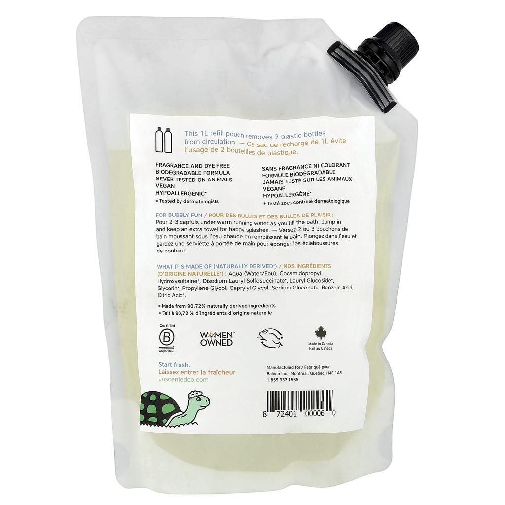 The Unscented Company, Kids, Big Bubble Bath, Refill, Fragrance Free, 1L (33.8fl Oz)