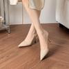 Women's Nude Patent Leather Pointed Toe Stiletto Heels - Comfortable, Low-Cut, Professional Work Shoes
