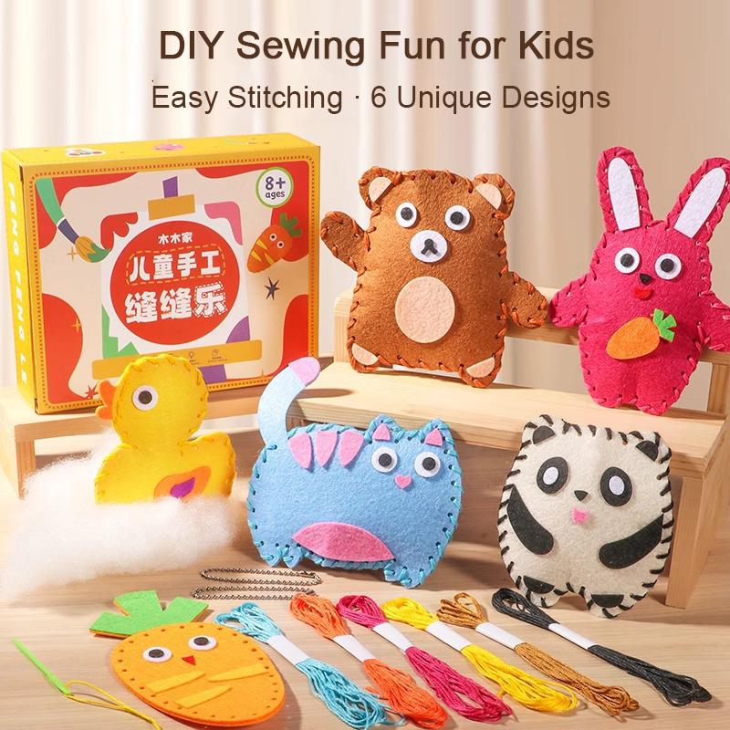 6-Piece Felt Sewing Craft Kit With Full Material Set - Diy Plush Doll Ornaments Gift For Kids