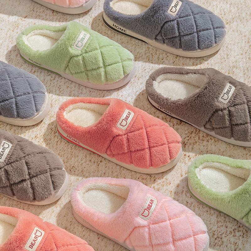 Indoor home thick bottom plush autumn and winter cotton slippers warm plush couple dormitory hotel wool slippers