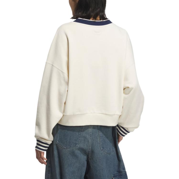 Adidas Originals FW25 Team Sweatcrew Loose Fit V-Neck Pullover Sweatshirt Women Sweatshirt KC5845