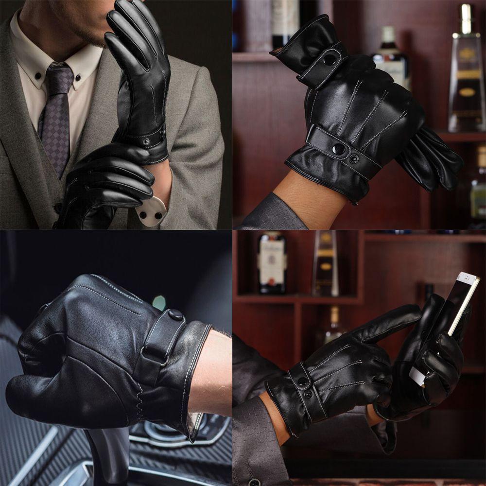 New Winter Warm Arm Warmer Leather Gloves Men Accessories Touch Screen Full Finger Mittens