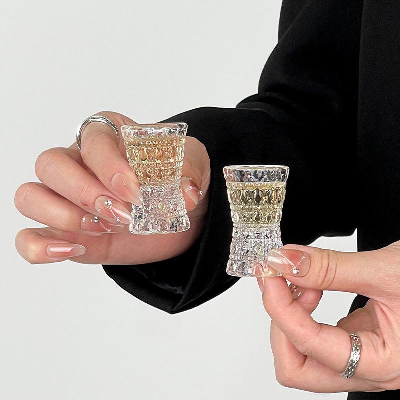 Creative Gemstone Pattern Relief Wine Glass Spirits Vodka Bartending Cups Transparent Small Size Foreign Wine Glass