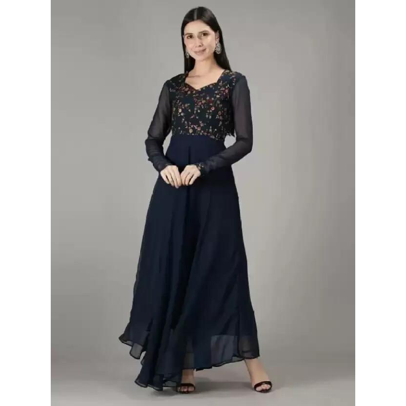 Designer Bestickter Georgette Kurta Damen Partykleidung Anarkali Tunika Kleid Kurti VF-1900984