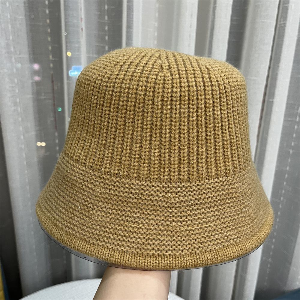 Tide Ladies Wool Hat Autumn and Winter Face Small Solid Color Bucket Hat Versatile Dome Knitted Bucket Hat Women