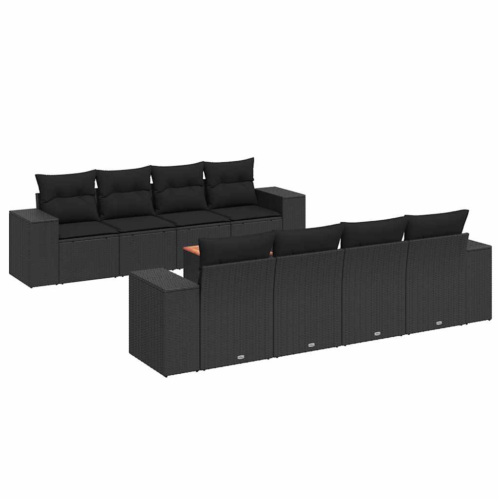 9-teiliges Gartensofa-Set mit Kissen Schwarzes Poly-Rattan