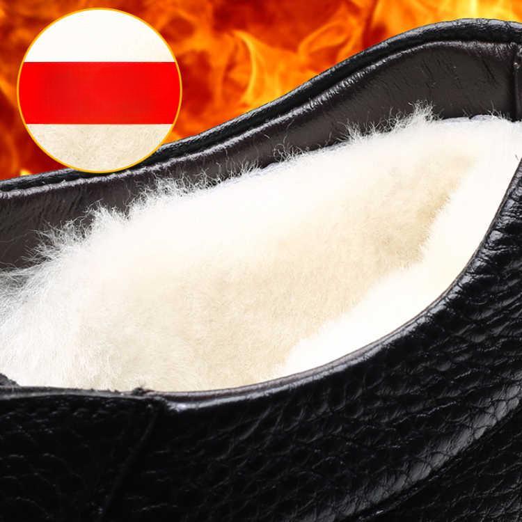 Winter Genuine Leather Men's White Sheep Fur Boots British Style Warm Casual High Top Cotton Shoes Wool Blend Side Zip Shoes 89