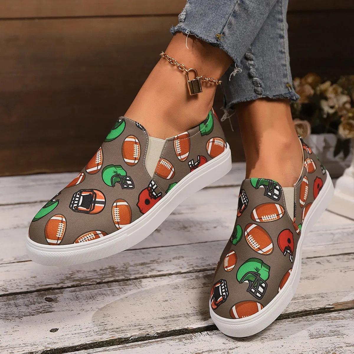 

Мода 2024 года, новые популярные женские туфли-лоферы с принтом, на шнуровке, с круглым носком, женские туфли из вулканизированной кожи, парусиновые женские туфли на плоской подошве Zapatos 43