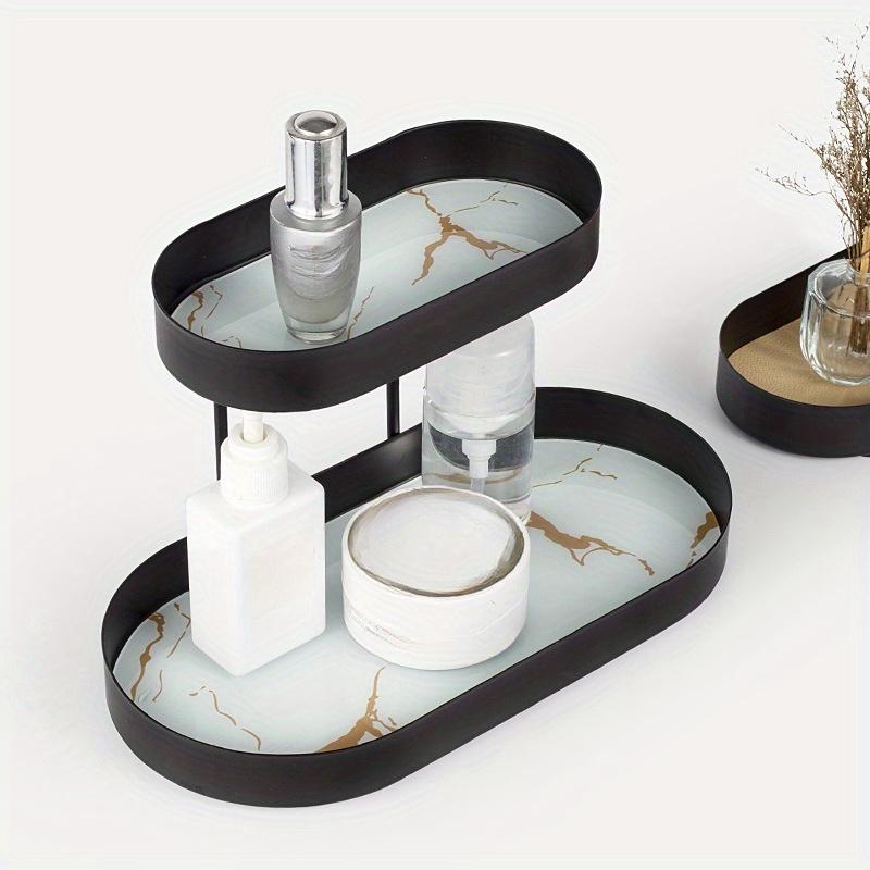 1pc Double Storage Rack , Furniture Storage Tray , Foyer Perfume & Cosmetic Display Rack , Desktop Organiser , Oval Key Tray , Jewellery Organiser