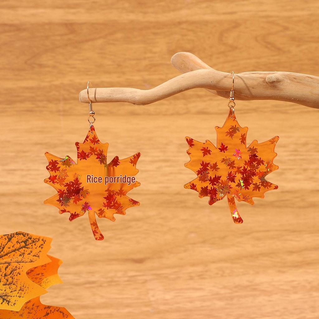 Women's Maple Leaf Sequin Earrings - Autumn & Winter Fashion Accessories