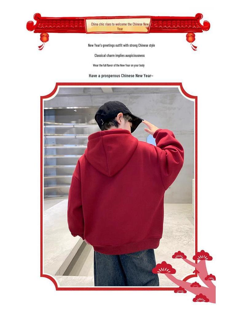 Boys' Trendy Fleece Hooded Sweatshirt - 2025 Autumn/Winter Collection for Medium & Large Kids