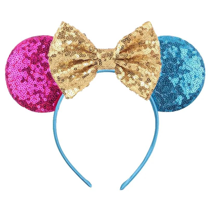9.5 CM New Cute Glitter Crown Hairband Sequins Bows Mouse Ears Headband Kids Festival Party Cosplay Headband