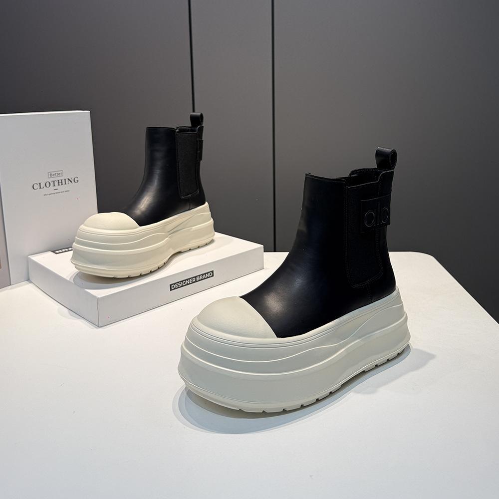 Spot version~ Short boots women's 2025 autumn and winter new leather thick-soled round head one-pedal Martin boots versatile boots tide