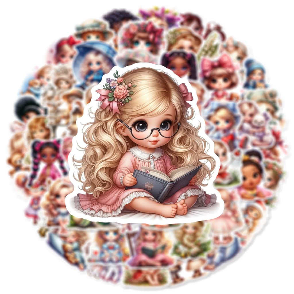 50PCS Cute Doll Little Girl Stickers Decoration Suitcase Scrapbooking Phone Laptop Stationery Kid's Toy Sticker