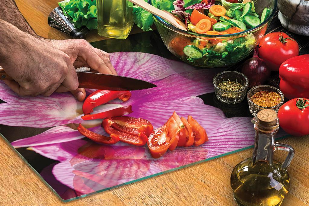 TAGLIERE IN VETRO 40x30 ORCHIDEA