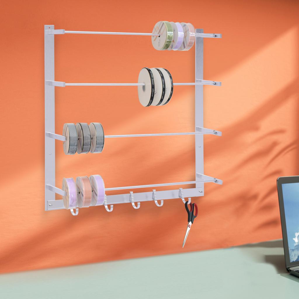 Bymaocar Wall Mount Wire Spool Holder Ribbon Storage Rack Aluminum Alloy Scarf Hanger for Flower Shops, Cake Shops, Craft Rooms