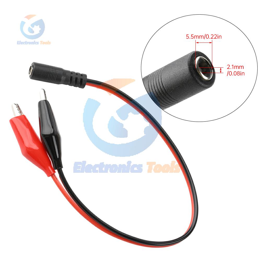 5.5MM 2.1MM Alligator Clip DC Power Male Female Test Lead Cable Connector To Male Alligator Clip Wire Connector 25CM 30CM
