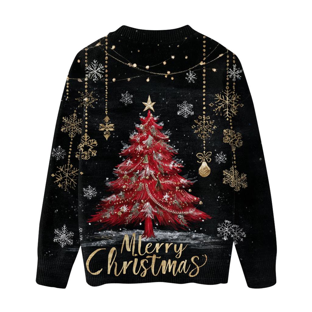 Ladies' Fashionable And Casual Christmas Cute Printed Round Neck Long Sleeved Knitted Yarn