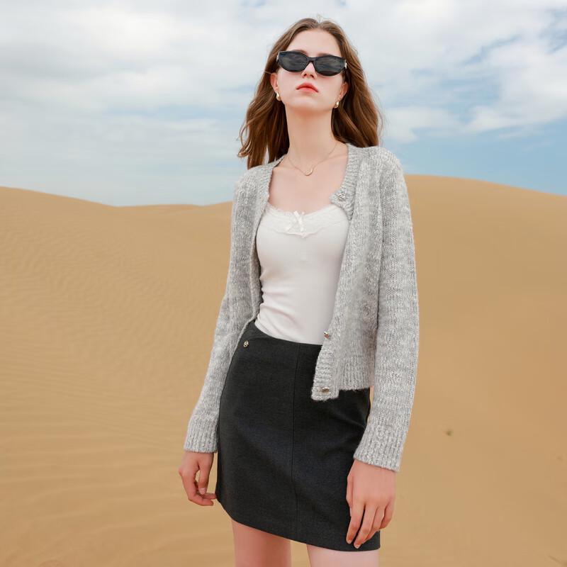 Sancai Women's 2025 Winter Sequin Knit Short Cardigan