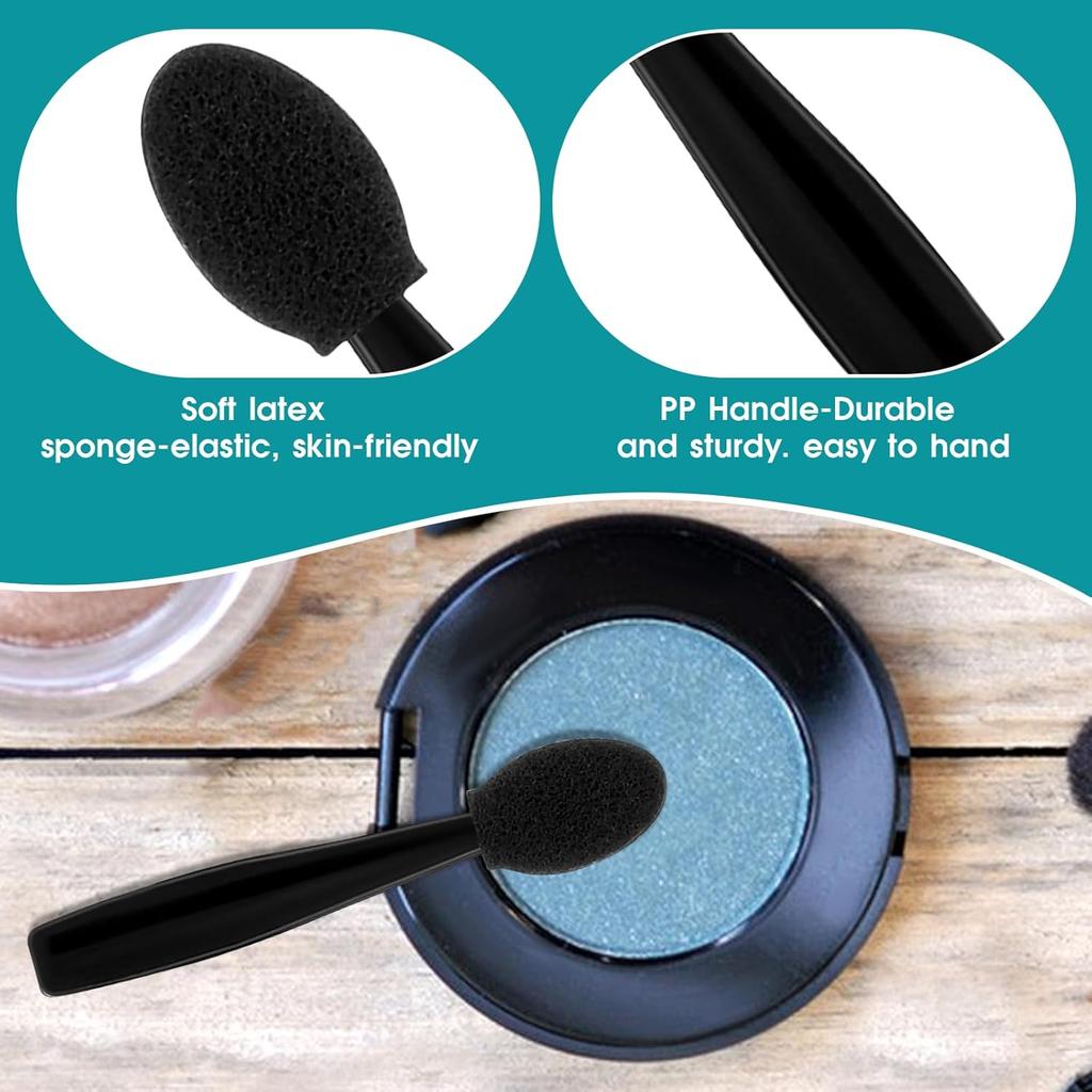 50 Pcs Eye Shadow Applicator Sticks, 1.9" Reusable Short Handle Dual Sided Sponge Cosmetic Brushes, Professional Disposable Single Head Soft Mini