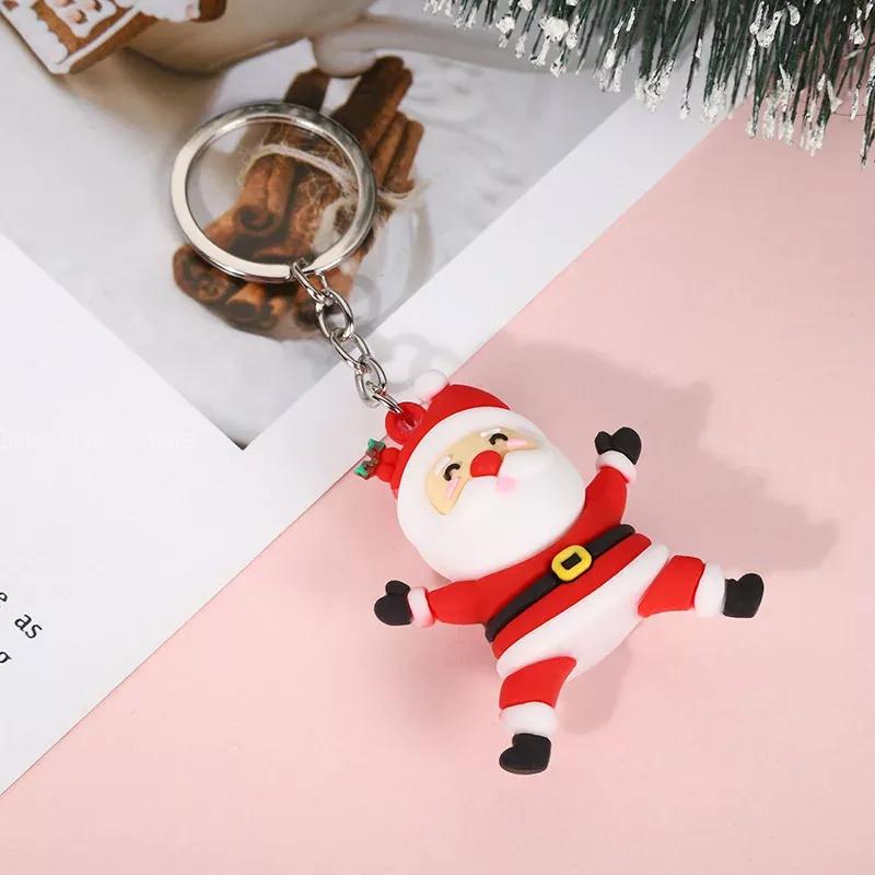 Cute Santa Claus PVC soft rubber key chain pendant cartoon snowman doll bag ornaments holiday gifts