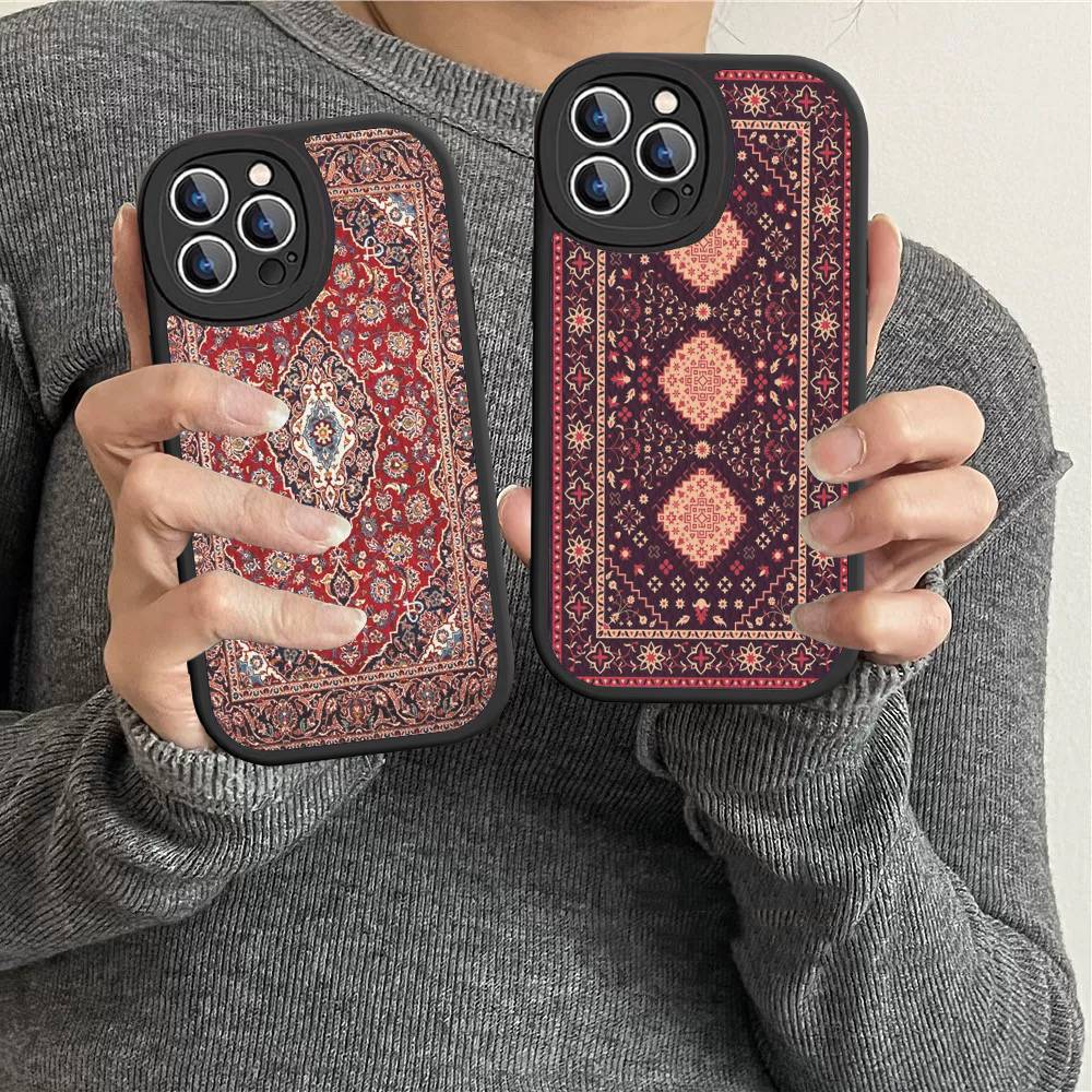 Persian Carpet Floral Pattern Phone Case For IPhone 16 15 14 13 12 11 Pro Max Plus Leather Shockproof Cover
