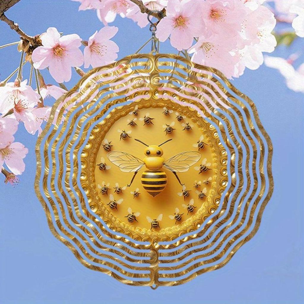 2D Metal Mandala Wind Chime with Honeycomb Design and Bees Outdoor Indoor Garden Decor for All Seasons