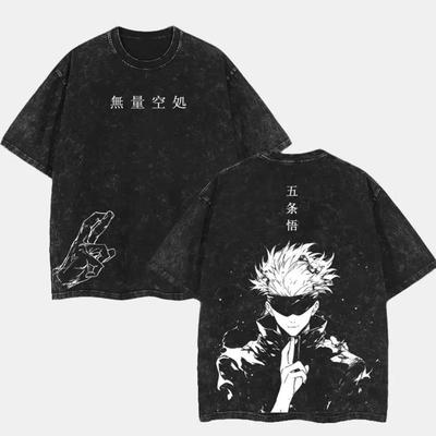 Japan Anime Gojo Satoru Graphic T Shirt Jujutsu Kaisen Vintage Washed Oversized Tshirt Cotton Short Sleeve Tee Men Women Clothes
