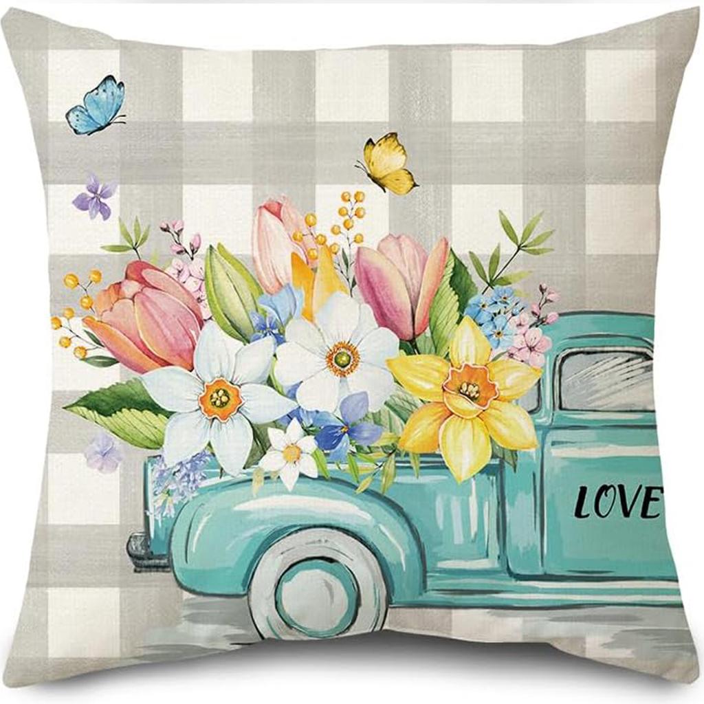 New Spring Fresh and Beautiful Linen Pillowcase Sofa Bedside Plant Flower Pillow Cushion Cover