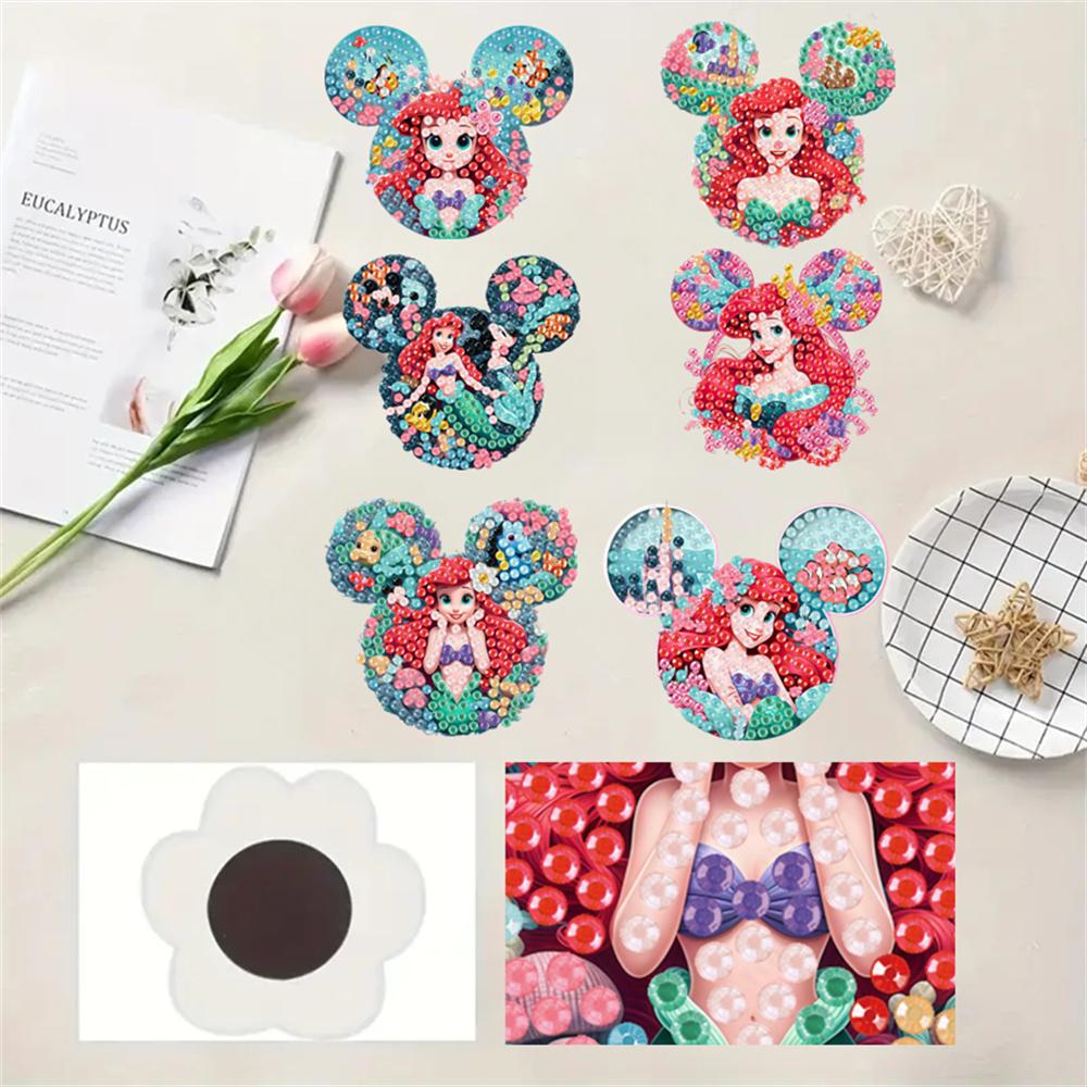 6Pcs Mermaid Series Diamond Art Fridge Magnet Diamond Painting Refrigerator Magnet DIY Fridge Stickers for Fridge Whiteboards