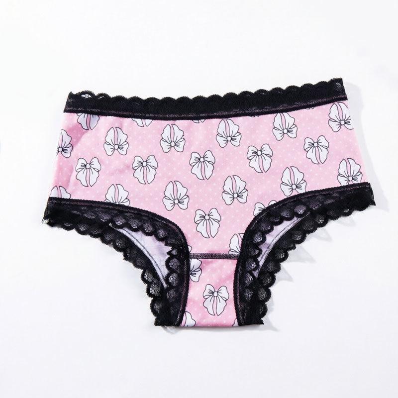 Ladies Summer Print Lace Lace Lace Comfortable Cotton Crotch Mid Low Waist Triangle Briefs
