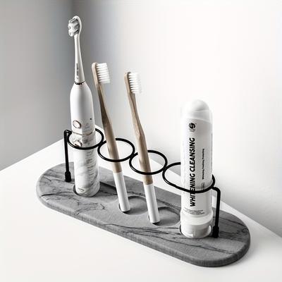 Moderner 4-Schlitz-Zahnbürstenhalter mit schnell trocknender Kieselgur-Abtropfschale - Wasserdichter Badezimmerhalter für Zahnbürsten, Becher