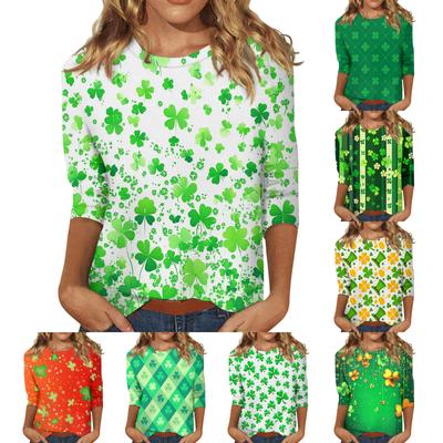 Women's Three-quarter Sleeve Saint Pao Shirt, Round Neck, Loose Casual Shirt