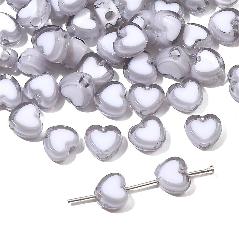 30Pcs Acrylic Heart Shape Beads Loose Spacer Beads for Jewelry Making DIY Bracelets Necklace