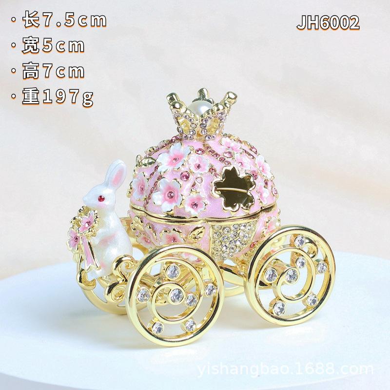 Cloisonné Kaninchen Kutsche Schmuckschatulle, Cartoon Leichter Luxus Figur, Emaille Handwerk Heimdekor für Regal Display Geschenk
