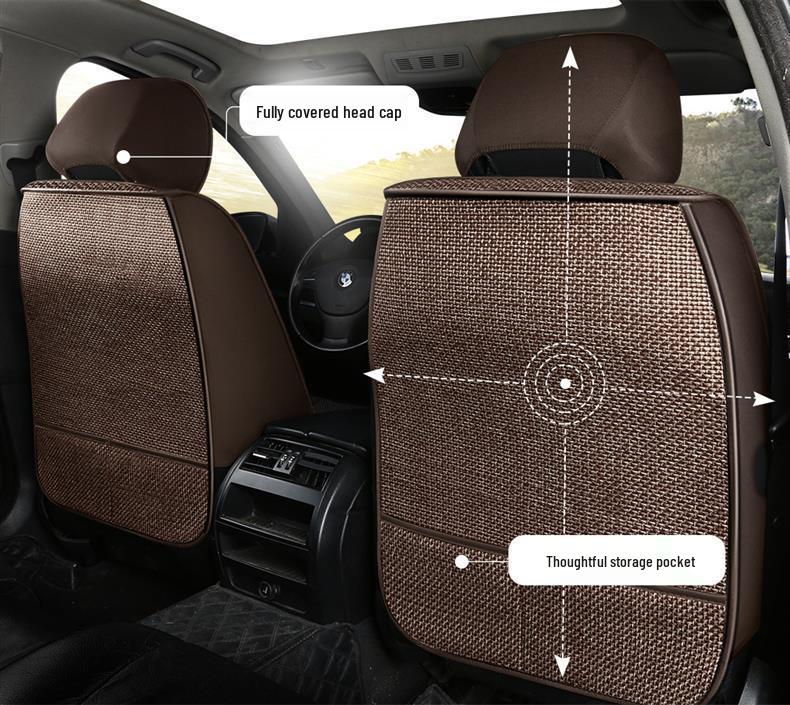 Universal Full Coverage Leather Car Seat Cushion and Linen Cover