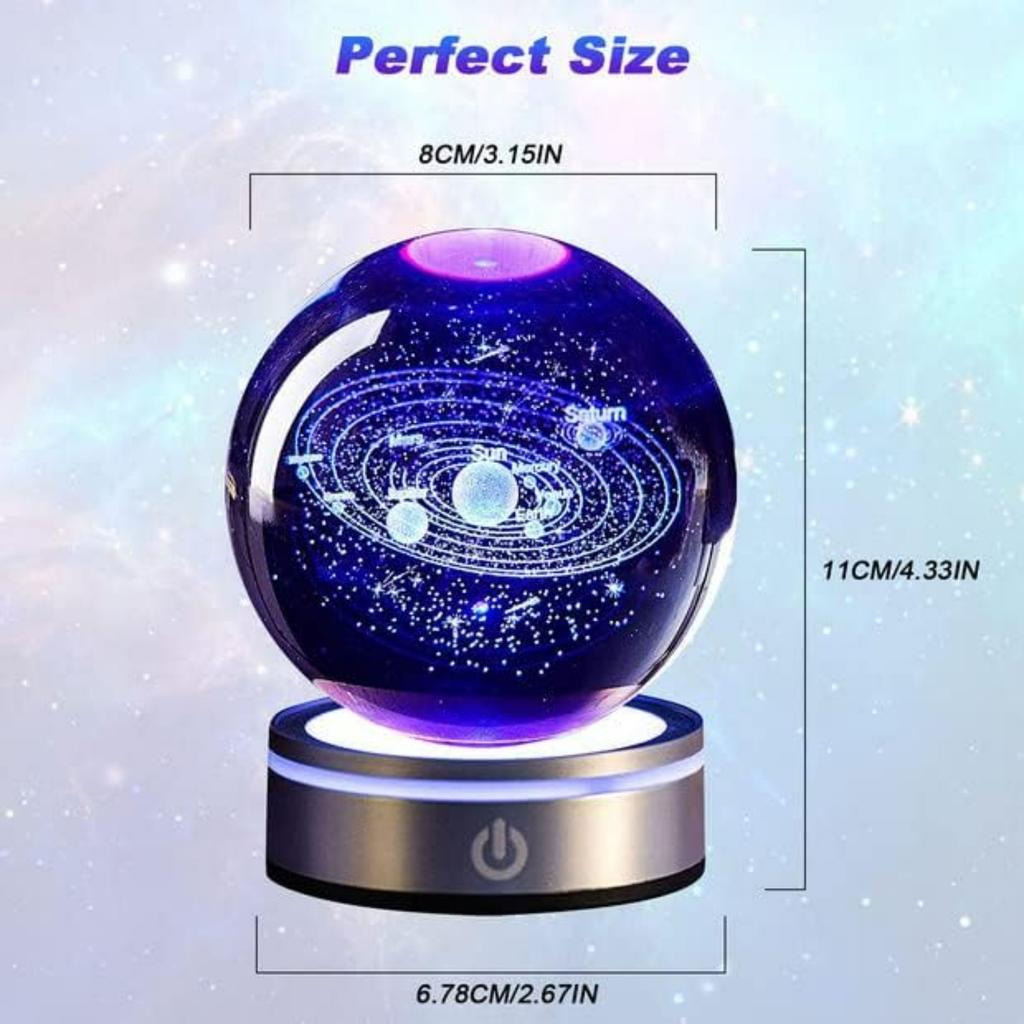 3D Solar System Crystal Ball,Crystal Ball Night Light with LED Base,Dimmable 3.15 inch Planet Model Nightlight for Home Decoration for Kids Husband