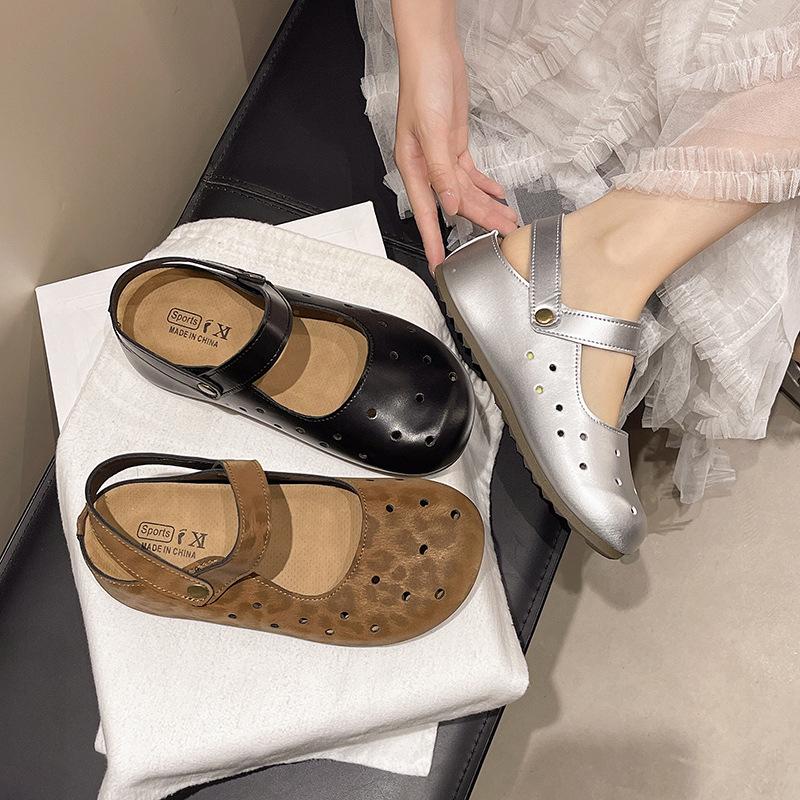 Inner height increase retro versatile casual single shoes women's summer new ballet style round head with small leather shoes
