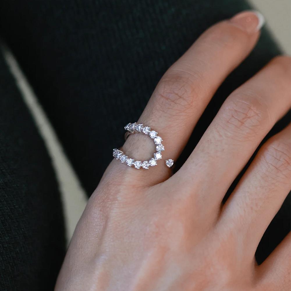 0.78cttw Full Moissanite Opening Rings for Women   CopperLab Diamond Row Ring Engagement Wedding Bands Jewelry GRA
