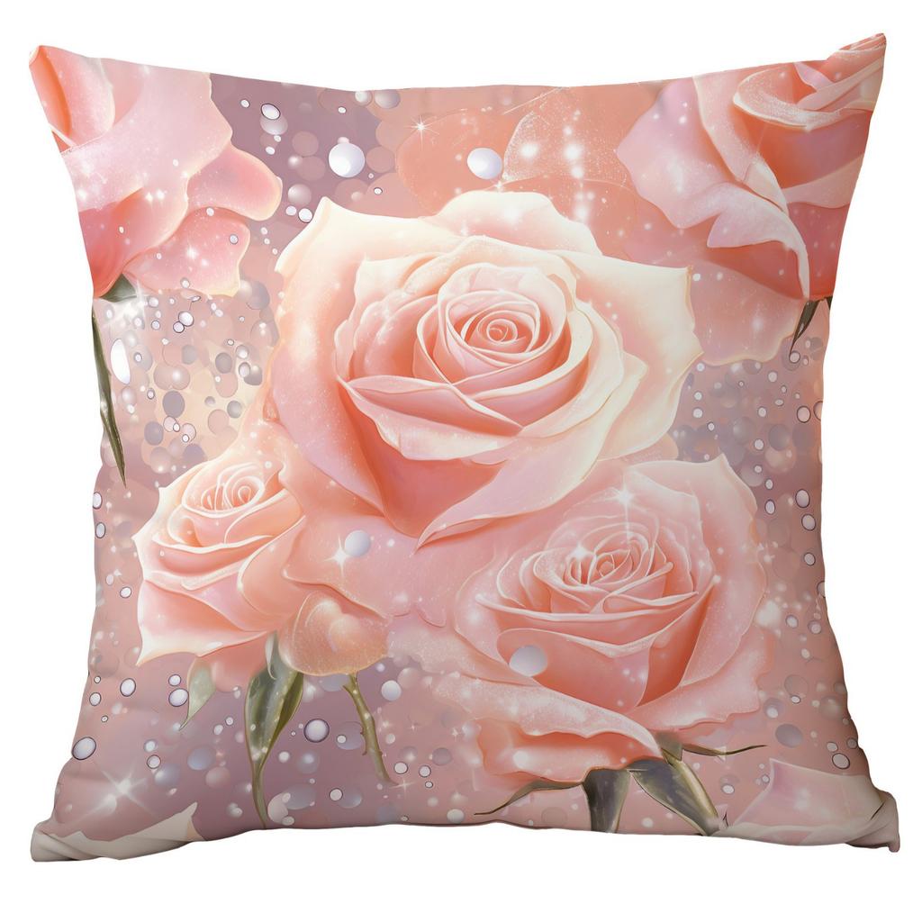 New Spring Flower Pink Rose Pillowcase Home Living Room Sofa Cushion Pillowcase