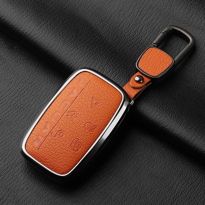 Aluminiumlegierung Ziegenleder Auto Schlüsselhülle Abdeckung für Jaguar JLR XF XJ XE XJL XFL I-PACE E-PACE F-Pace Auto Schlüsselhülle Schutz Fob