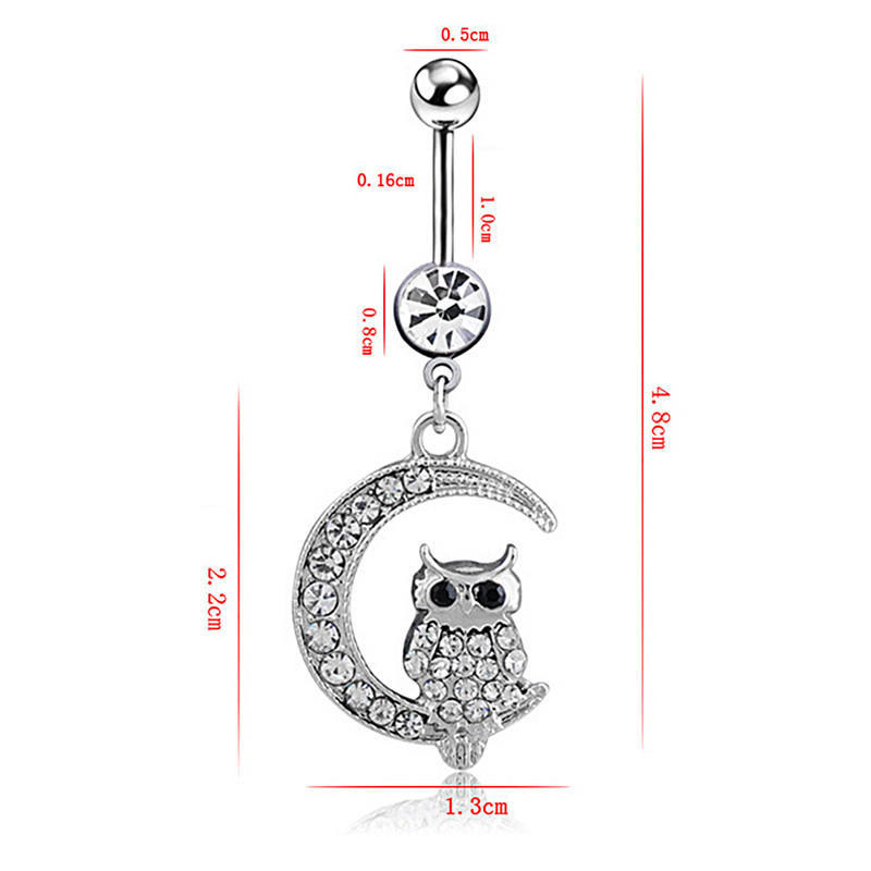 Eleganter weißer Mond-Eulen-Anhänger, Nabelpiercing für Damen, Bauchnabelring, Piercing-Schmuck